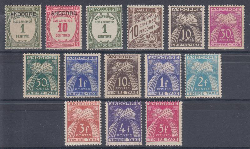 French Andorra Sc J9//J37 MLH. 1931-1946 Postage Dues, 14 different, F-VF