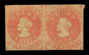 CHILE 1861 COLUMBUS 5c carmine red  Scott # 9b mint MH FVF  PAIR w/ OG*