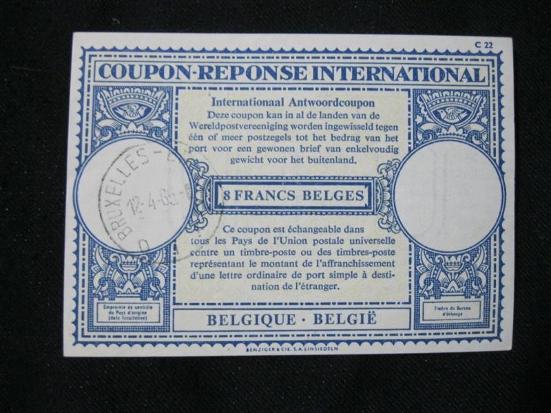 BELGIUM INTERNATIONAL REPLY COUPON USED