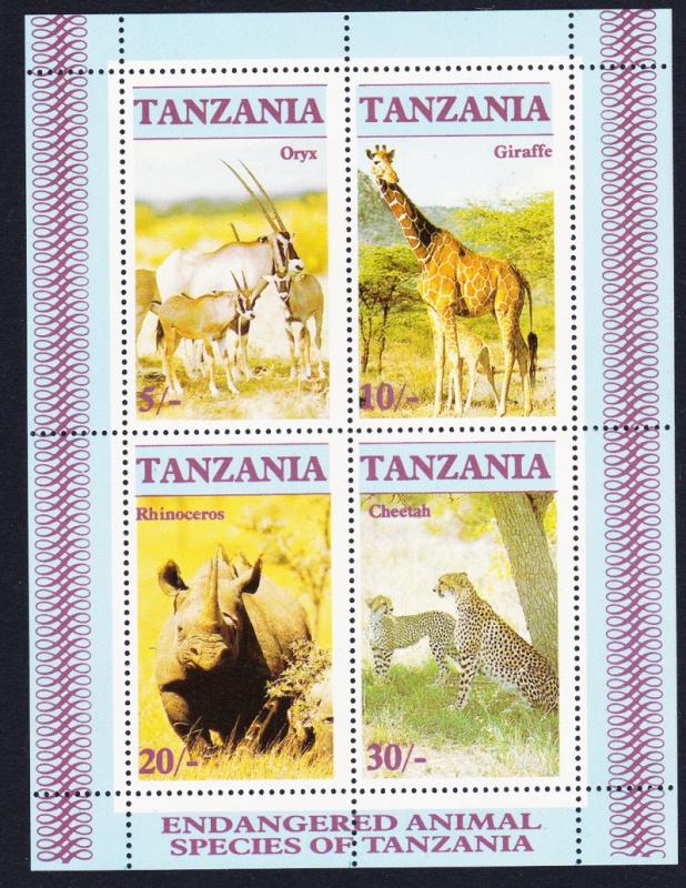 Tanzania Oryx Giraffe Rhinoceros Cheetah MS SG#MS483 SC#318a