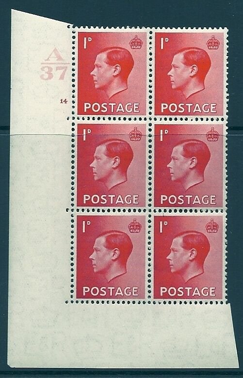 1d Edward VIII A 37 cylinder block - 14 No Dot perf 5 (E/I) UNMOUNTED MINT/MNH