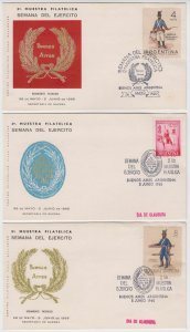 ARGENTINA 1965 ARMY WEEK 3 DECO COVERS WITH SPECIAL CACHETS F,VF
