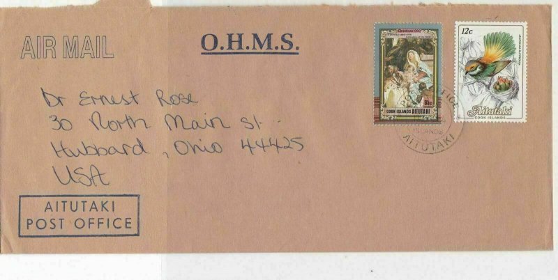 Cook Islands 1991 O.H.M.S. Airmail Aitutaki Post Office Stamps Cover R 18001