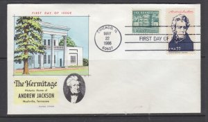 US Sc 2216g FDC. 1986 22c Jackson combo, Fluegel cachet, unaddressed, fresh VF