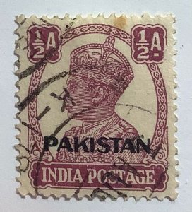 Pakistan 1947 Scott 2 used - ½A, King George VI