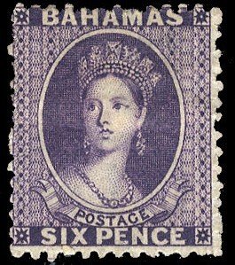 Bahamas #14 (SG 31) Cat£160, 1863-65 6p dark violet, part original gum