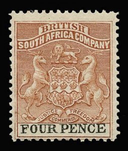 RHODESIA Scott #5 (SG 22) 1892 coat of arms, unused, HR, gum loss, thin paper