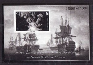 Gibraltar-Sc#1027-unused NH sheet-Black print-Ships-Battle of Trafalgar-Nelson-2