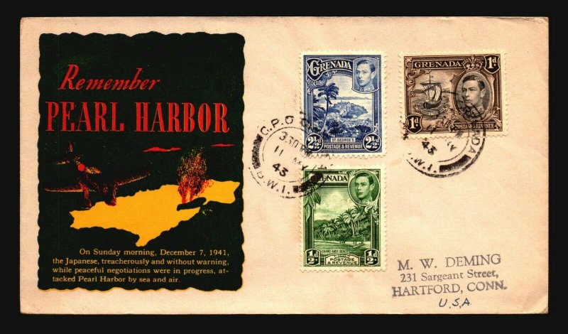 Grenada 1943 Patroitic Cover / Remember Pearl Harbor Cachet - Z18609