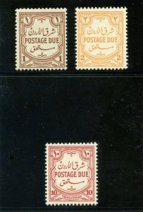 Transjordan 1942 Postage Due set complete MLH. SG D230-D232. Sc J36-J38.