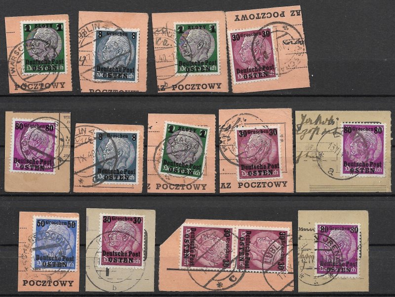 Occupation of Poland: Cancellation Lot ex First Issue on Pieces