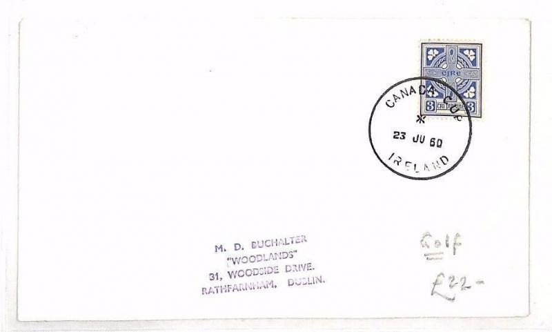 BG6 EIRE GOLF Cover 1960 Superb Special *CANADA CUP IRELAND* Skeleton Postmark