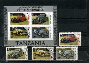 TANZANIA 1985 CLASSIC AUTOS/ROLLS- ROYCE SET OF 4 STAMPS & S/S MNH