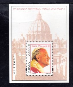 POLAND #3178 1993 POPE JOHN PAUL II 15TH ANNIV. MINT VF NH O.G S/S