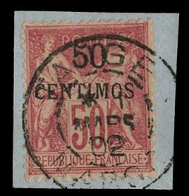 French Colonies, French Morocco #6a Cat$260, 1891-1900 50c on 50c carmine ros...