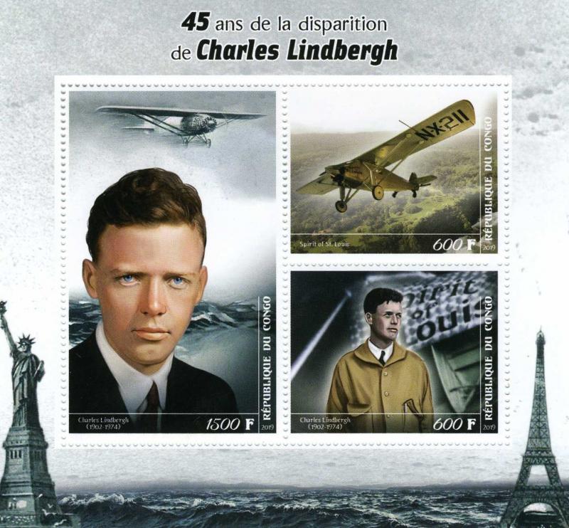 CONGO 2019 Charles Lindbergh Airplane s/s Perforated Mint (NH) #2