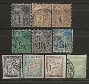 French Colonies Small Collection Used (J16 MLH) VF 1881-1906 SCV $40.00 (jr)