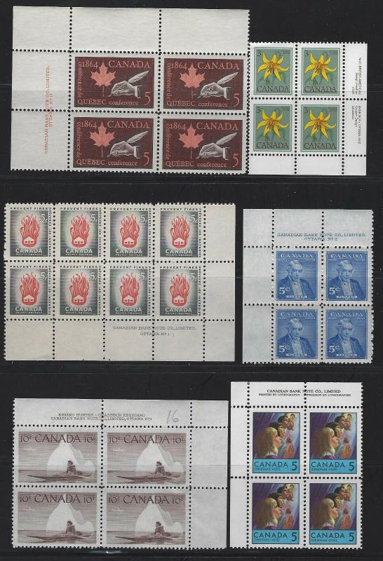 CANADA - PLATE & CORNER BLOCKS LOT #4 MNH CHRISTMAS INUK FIRE PREVENTION TUPPER