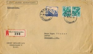 Switzerland 5c Mount Pilatus Tete-beche Pair and 30c Junghfrau 1947 Basel, Br...