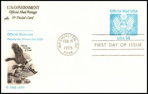 Scott UZ3 14 Cents Official Mail Artcraft FDC Unaddressed