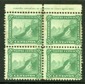 Nicaragua 1869 Momotombo  25¢ Green Perforated 12 Inscription Block Mint  V526 ⭐