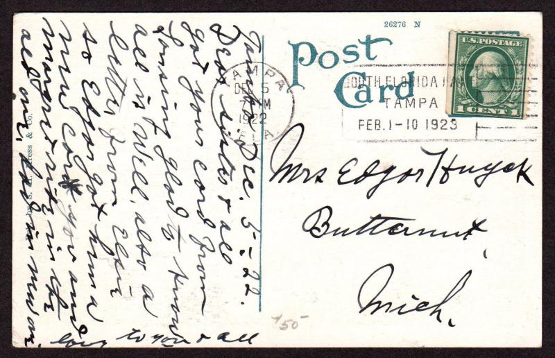 $Florida Machine Cancel Cover, Tampa, 12/5/1922, latest recorded impression