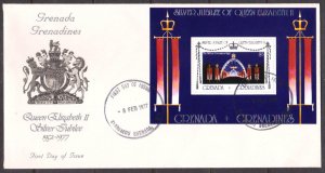 GRENADA GRENADINES - 1977 SILVER JUBILEE OF QEII CORONATION - MS - FDC
