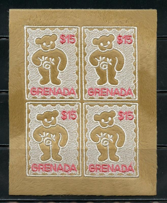 GRENADA  SC#3353  TEDDY BEAR FABRIC MINIATURE SHEET OF FOUR MINT NH RARE