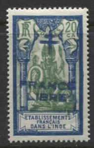 French India - Scott 163 -Overprint Libre Issue-1942 MVLH- Single 20ca Stamp