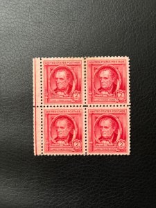 Scott 860 Block of 4 James Fenimore Cooper 2 cent 1940 Mint no gum