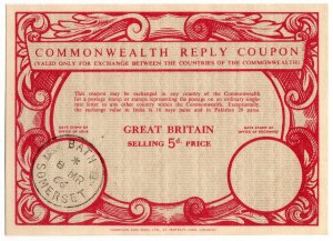 (I.B) Cinderella Collection : Commonwealth Reply Coupon 5d (Bath 1966) 