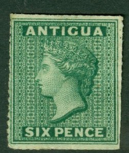 SG 9 Antigua 1863-67. 6d dark green, WMK small star perf 14- 16. Fine mounted