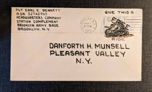 1943 Brooklyn Army Base Cover to Pleasant Valley NY Soldier Free Painted Cancel