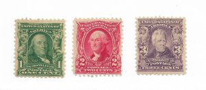 U.S. #300-302  The 1902 Definitives Un used but No Gum C.V. $82.00