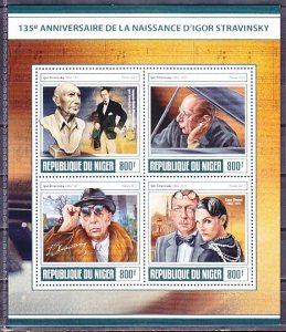 Niger, 2017 issue. Composer & Conductor Igor Stravinsky sheet of 4.