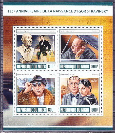 Niger, 2017 issue. Composer Igor Stravinsky sheet of 4. ^