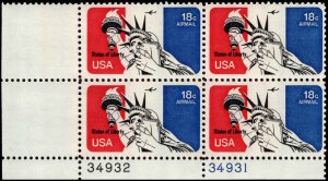 US #C87 18¢ STATUE OF LIBERTY MNH LL PLATE BLOCK #34932-34931 DURLAND $1.50