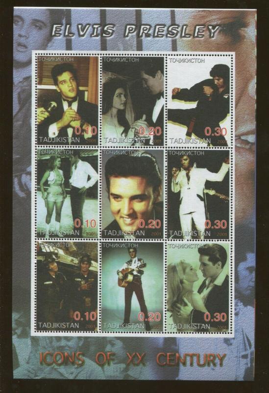 2001 Tajikistan Commemorative Souvenir Sheet Elvis Presley 20th Century Icon