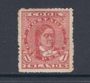 Cook Islands Sc 40 MLH. 1909 1p red Queen Makea Takau, almost VF