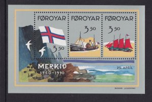 Faroe Islands  #207  MNH  1990  Faroese flag  sloop fishing trawler