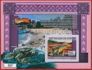 FRENCH GUINEA - ERROR, 2009 IMPERF SHEET: FROGS, Reptiles, Marine Life, Animals