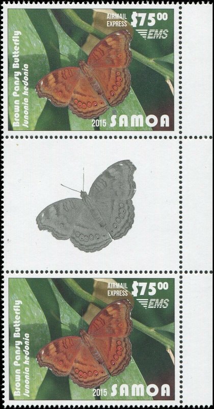 Samoa 2015 Sc C14 Gutter Pair Brown Pansy Butterfly CV $110 