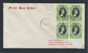 St. Kitts & Nevis 1953 QEII Coronation on block of four First Day Cover