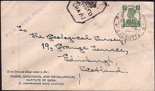 INDIA 1945 censored bookpost rate cover to Scotland