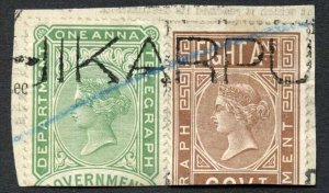 India Telegraph 8a and 1a on piece