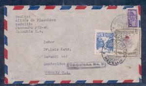 COLOMBIA TO URUGUAY AIR MAIL COVER 00100209