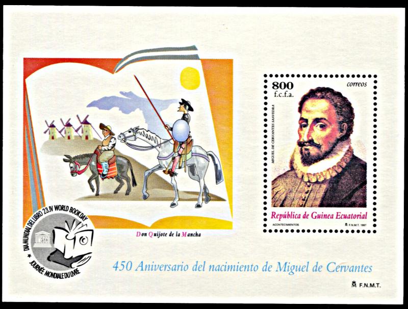 Equatorial Guinea 223, MNH, Miguel de Cervantes and Don Quixote souvenir sheet