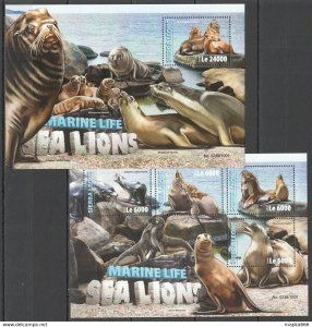 2016 Sierra Leone Animals Fauna Marine Life Sea Lions Kb+Bl ** Stamps St314