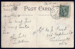 CANADA 1909 US RPO RAILROAD POST OFFICE OTTAWA TORONTO MC NO 1 ON EASTER CARD TO