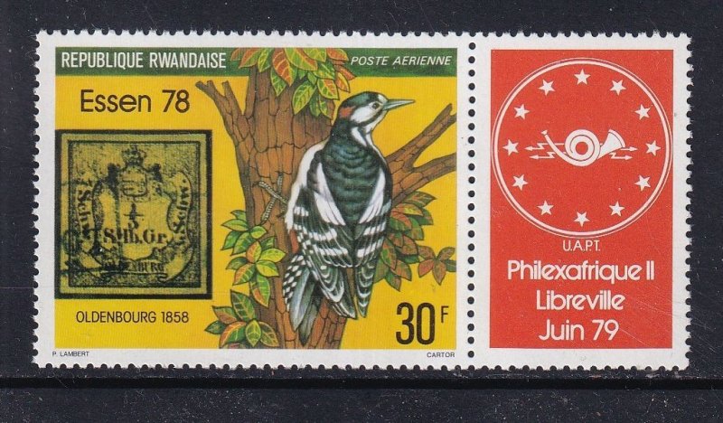 Rwanda  #C13 MNH 1978 Philexafrique II - Essen 30fr woodpecker + label